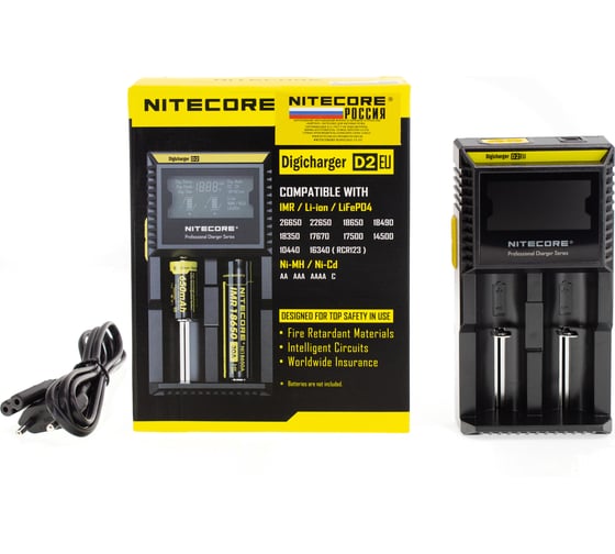 Зарядное устройство Nitecore d2 18650/16340 на 2 акб intellicharge v2 совместим с li-ion и ni-mh/ni-cd аккумуляторами с автоматическим определением 11479