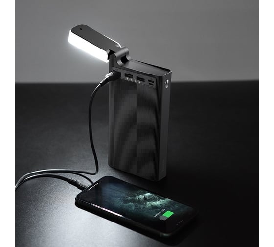 Внешний акб Hoco j62 jove 30000mah, 3xusb, 2а, led, светильник, li-pol (черный) 0L-00049113