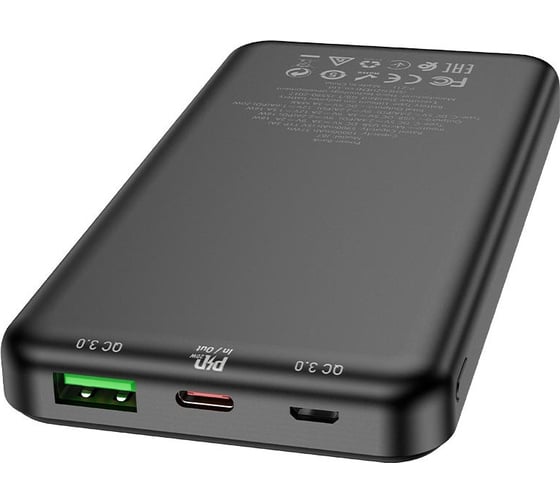 Внешний акб Hoco j87 tacker 10000mah, 1xusb, 1xusb-c, 3а, qc3.0, pd20w, led, li-pol (черный) 0L-00054474