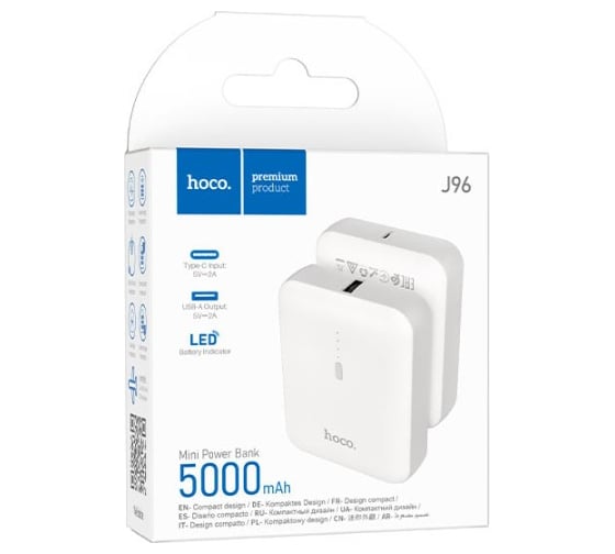 Внешний акб Hoco j96 strider 5000mah, 1xusb, 2а, li-ion (белый) 0L-00057522