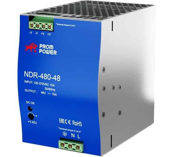 Источник питания Prompower ndr-480-48, на выходе 48 в dc, 10 а, 480 вт. входное 85-264 в ac (120-370 в dc) NDR48048