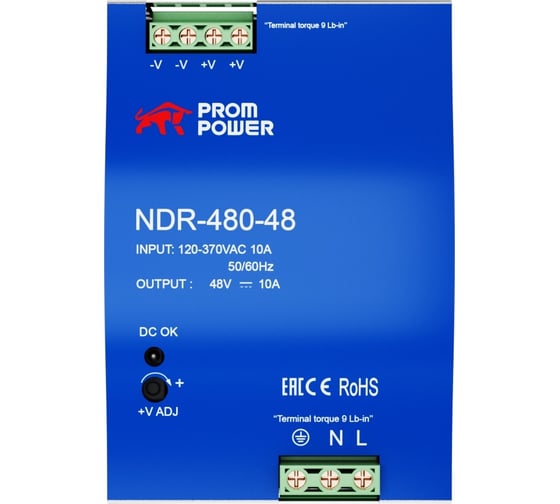Источник питания Prompower ndr-480-48, на выходе 48 в dc, 10 а, 480 вт. входное 85-264 в ac (120-370 в dc) NDR48048