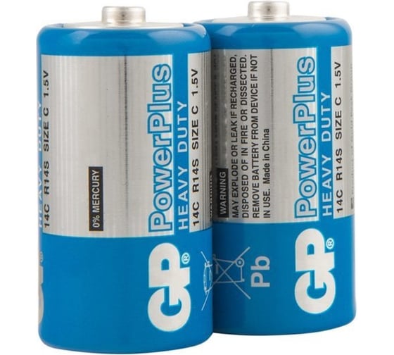 Солевые батарейки GP powerplus 14c типоразмера c,  2 шт. в пленке 14CEBRA-2S2