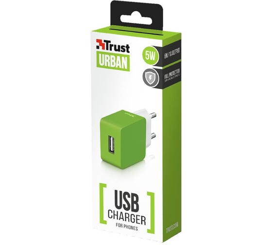 Зарядное сетевое устройство Trust UR USB WALL CHRGR 5W -LIME 20146