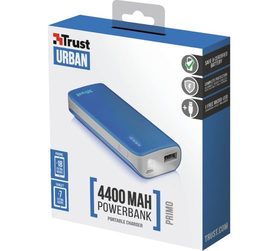 Powerbank Trust PRIMO 4400mAh голубой 21225
