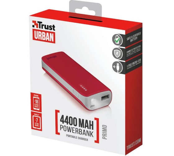 Powerbank Trust PRIMO 4400mAh красный 21226