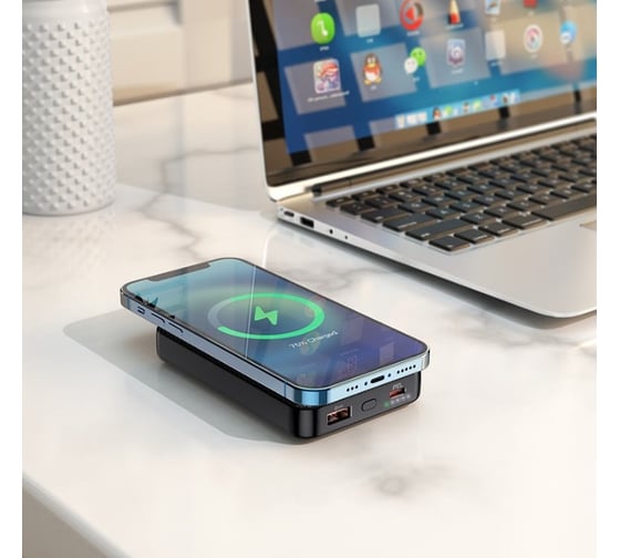 Внешний акб Hoco с бзу j79 success 10000mah, 1xusb, 1xusb-c, 3а, qc3.0, pd18w, qi15w, led, li-pol (черный) 0L-00051180
