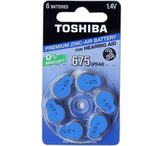 Слуховой элемент питания Toshiba A675 (PR44) 6/card 944