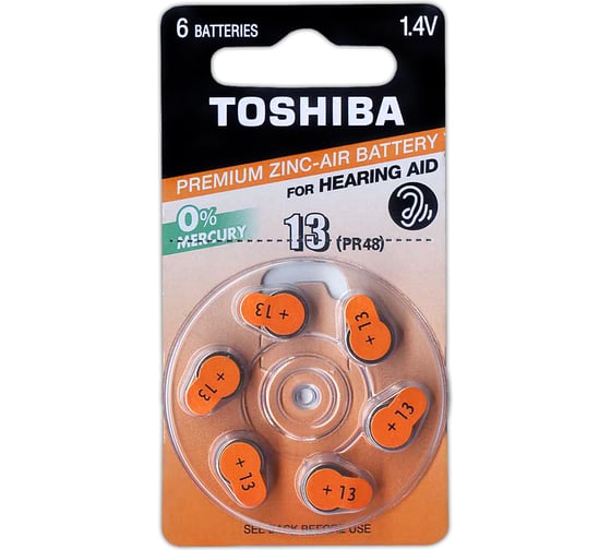 Слуховой элемент питания Toshiba A13 (PR48) 6/card 948