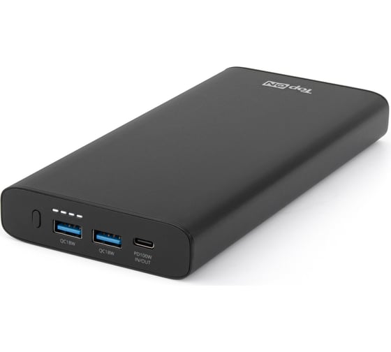 Внешний аккумулятор TopOn 26800mAh (96.48Wh) Type-C PD 100W, 2 USB QC3.0 18W, корпус алюминий черный TOP-T100