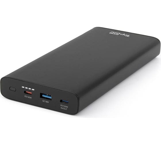 Внешний аккумулятор TopOn 22400mAh (82.88Wh) Type-C PD 140W, Type-C PD 100W, USB QC3.0 18W, Max 158W корпус алюминий черный TOP-T140 1