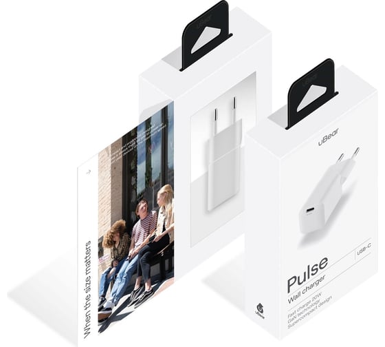 Сетевое зарядное устройство uBear Pulse, GaN, 20 Вт WC09WHPD20-C