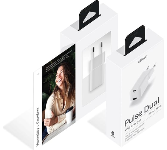 Сетевое зарядное устройство uBear Pulse Dual, GaN, 30 Вт WC13WHPD30QC18-AC
