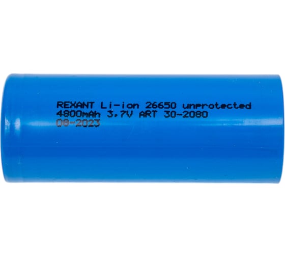 Аккумулятор Li-ion Rexant 26650, 3,7В, 4800мАч, без платы защиты, плоский контакт, 10 шт. 30-2080