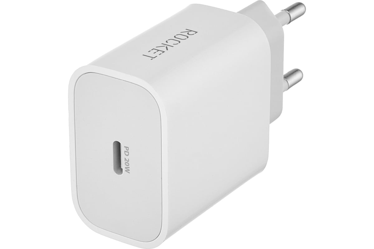 Сетевое зарядное устройство ROCKET 20W, USB-C и кабель Type C,Lightning  Space Combo RWCC504WH20CL-C