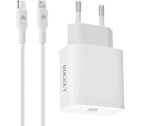 Сетевое зарядное устройство ROCKET 20W, USB-C и кабель Type C,Lightning Space Combo RWCC504WH20CL-C 28947440