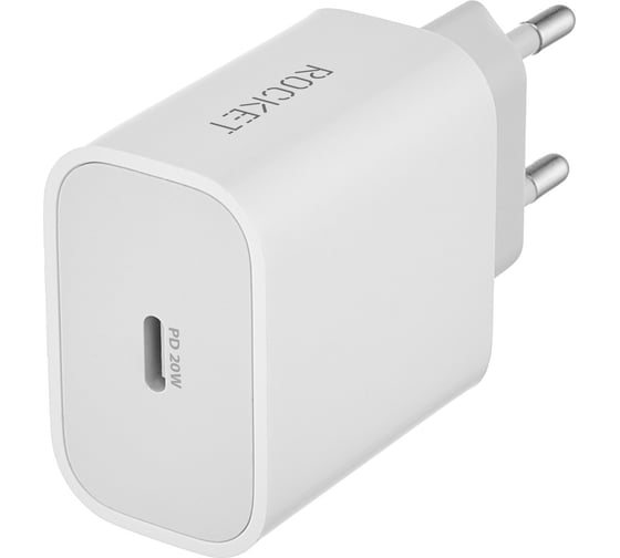 Сетевое зарядное устройство ROCKET 20W, USB-C и кабель Type C,Lightning Space Combo RWCC504WH20CL-C