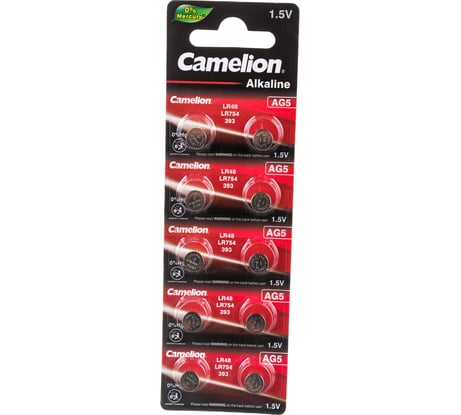 Батарейка для часов Camelion G5 BL-10 Mercury Free AG5-BP10 0%Hg 393A/LR754/193 12813