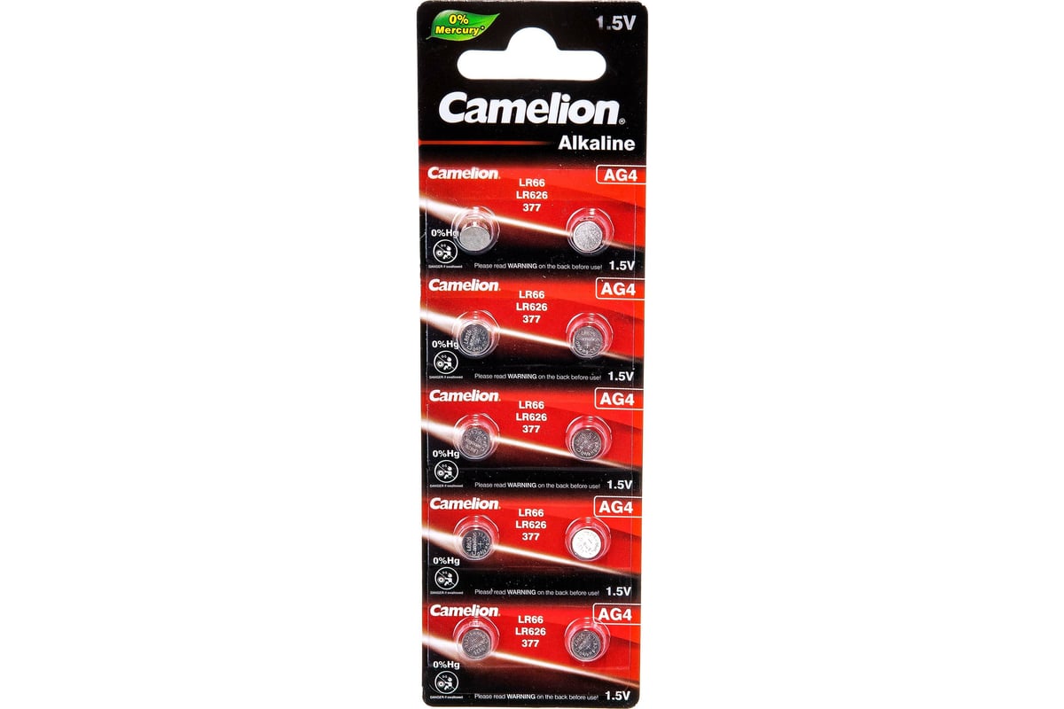 Батарейка для часов Camelion G4 BL-10 Mercury Free AG4-BP10 0%Hg  377A/LR626/177 12812 - выгодная цена, отзывы, характеристики, фото - купить  в Москве и РФ