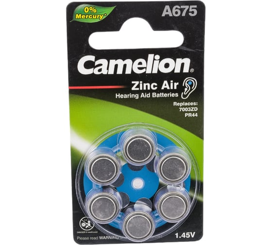 Батарейка для слуховых аппаратов Camelion ZA675 BL-6 Mercury Free A675-BP60Hg, 1.4V, 620mAh 12826