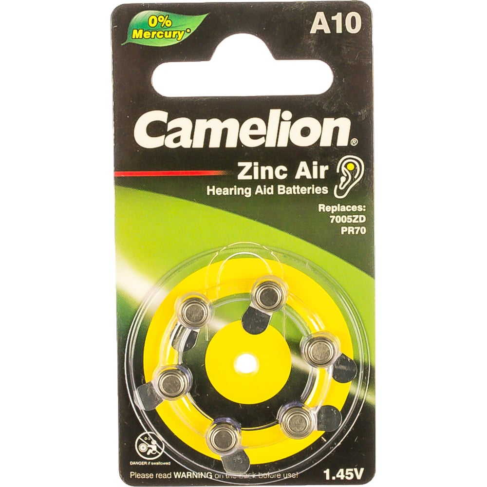 Батарейка для слуховых аппаратов Camelion ZA10 BL-6 Mercury Free A10 ...