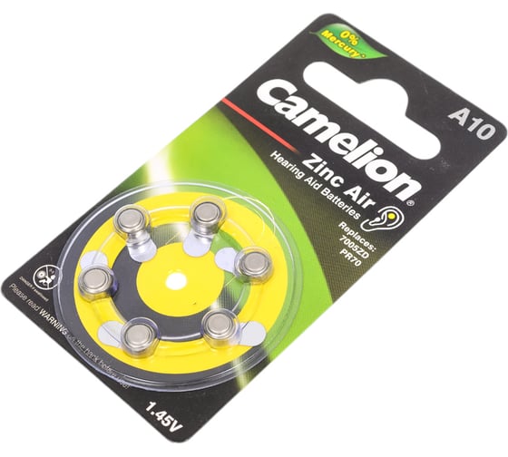 Батарейка для слуховых аппаратов Camelion ZA10 BL-6 Mercury Free A10-BP6 0%Hg, 1.4V, 90mAh 12823