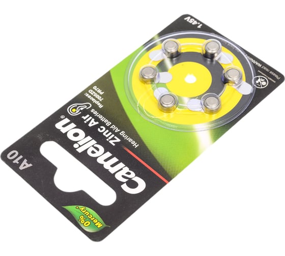 Батарейка для слуховых аппаратов Camelion ZA10 BL-6 Mercury Free A10-BP6 0%Hg, 1.4V, 90mAh 12823