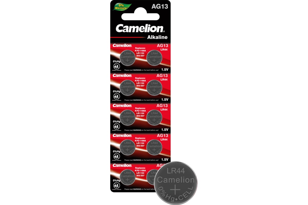 Батарейка для часов Camelion G13 BL-10 Mercury Free AG13-BP10 0%Hg  357A/LR44/A76 12821