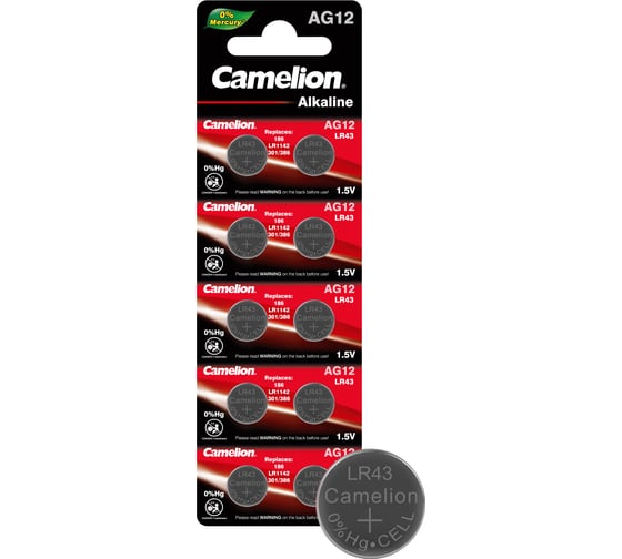 Батарейка для часов Camelion G12 BL-10 Mercury Free AG12-BP10 0%Hg 386A/LR43/186 12820