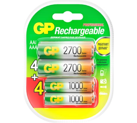 Аккумуляторы перезаряжаемые GP, емкость 2600 мАч - 4шт. + 950 мАч - 4шт. 270HC/100HCRGY-2CRCB8 15920431