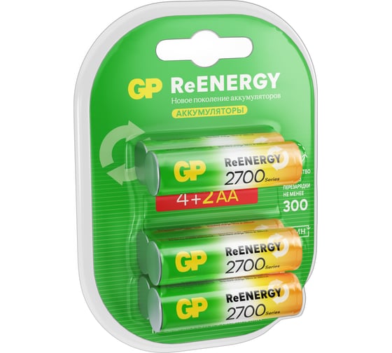 Перезаряжаемые аккумуляторы GP 270AAHC, емкость 2700 мАч - 6шт. 270AAHC4/2-2CR6 15920386 1