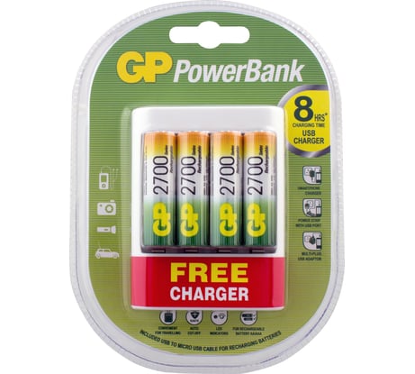 USB-зарядка PBU411 для АА и ААА аккумуляторов и 4 аккумулятора 260AAHC AA GP U411270AAHCF-2UE4