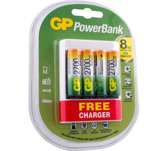 USB-зарядка PBU411 для АА и ААА аккумуляторов и 4 аккумулятора 260AAHC AA GP U411270AAHCF-2UE4