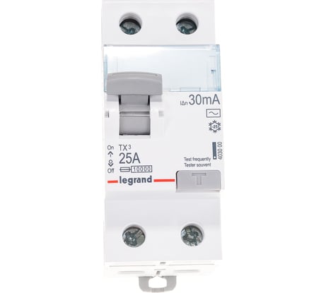 Выключатель Legrand дифференциального тока TX³ 2П 25 А тип AC 30 мА 2 модуля 403000