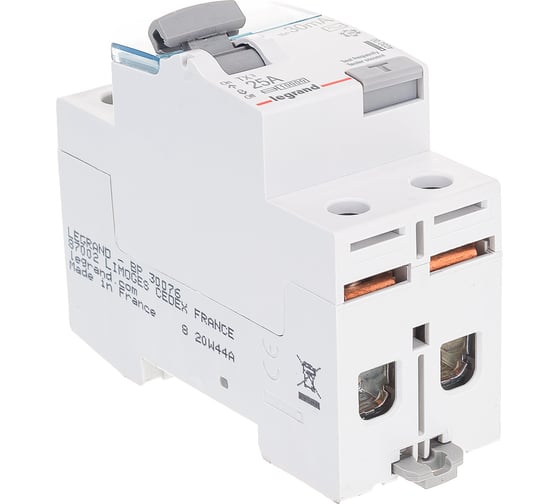 Выключатель Legrand дифференциального тока TX³ 2П 25 А тип AC 30 мА 2 модуля 403000