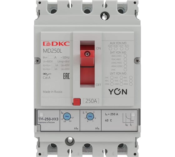 Автоматический выключатель DKC yon 3p 250а 40ka ir 0.7…1xin ii 5…10xin MD250N-TM250