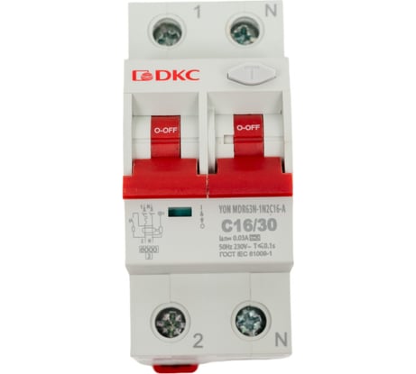 Автоматический выключатель дифференциального тока DKC авдт yon mdr63n 1p+n 16a c 30ma 6ka тип a MDR63N-1N2C16-A