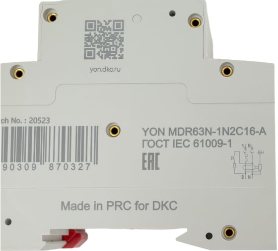 Автоматический выключатель дифференциального тока DKC авдт yon mdr63n 1p+n 16a c 30ma 6ka тип a MDR63N-1N2C16-A