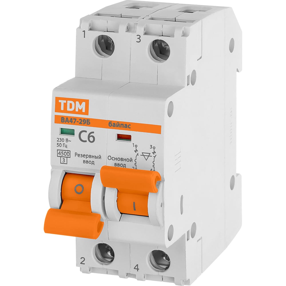 Автоматический выключатель TDM с мех. блок. (байпас) ВА47-29Б 1Р+1Р 6А ...
