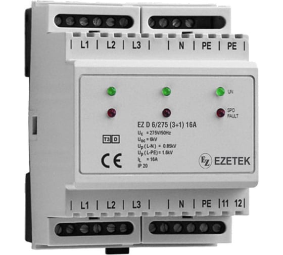 Устройство грозозащиты EZETEK ez d 6/275 3+1 16a 130000 1