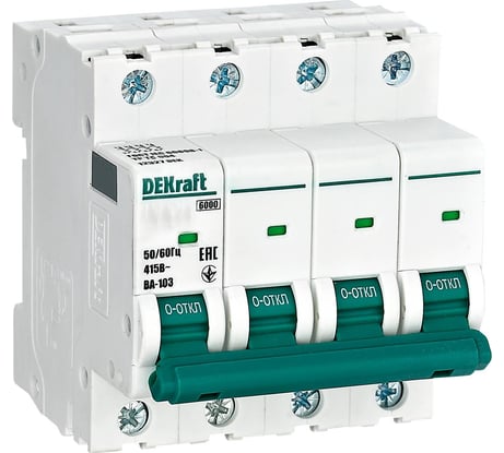 Автоматический выключатель DEKraft 4Р 10А х-ка C ВА-103 6кА 12319DEK