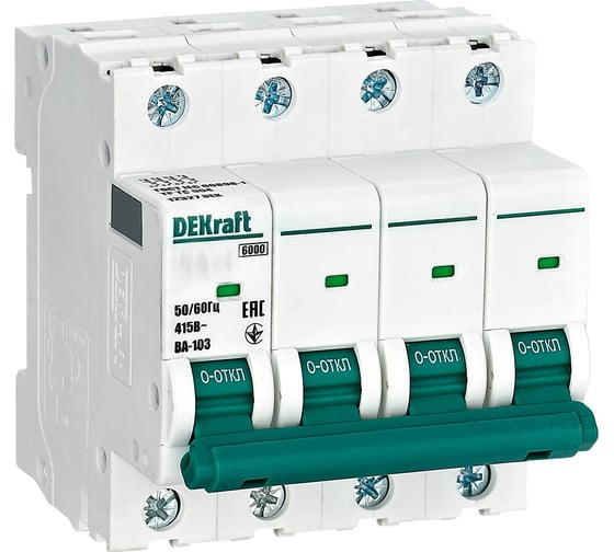 Автоматический выключатель DEKraft 4Р 20А х-ка D ВА-103 6кА 12386DEK 1