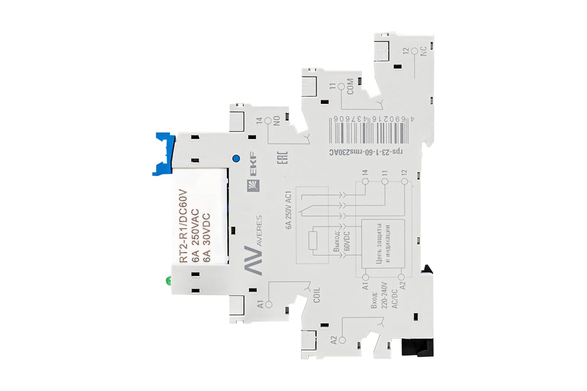 Промежуточное реле EKF с розеткой в сборе РП slim 23/1 6A 230В AC rps ...