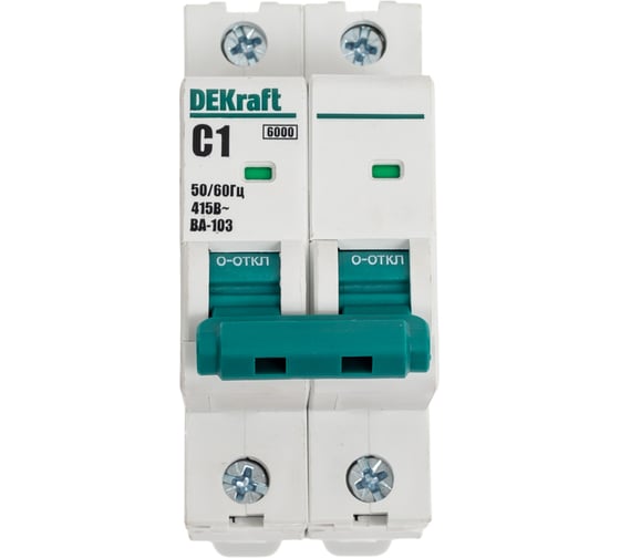 Автоматический выключатель DEKraft 2Р, 1А, характеристика C, 6кА, ВА-103 12280DEK