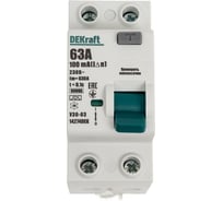 Выключатель дифференциального тока (ВДТ) DEKraft УЗО-03 2 P, 63 А, 100 мА, тип A, 6 кА 14274DEK