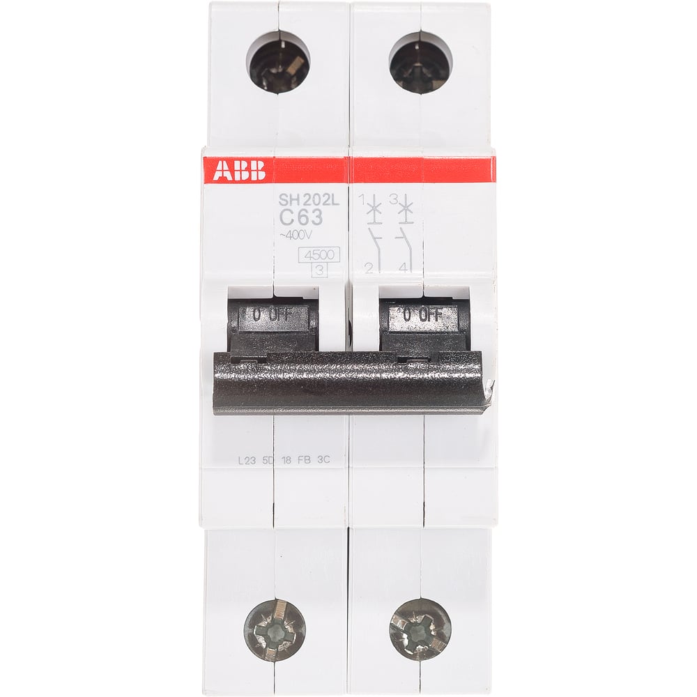 Автоматический выключатель ABB двухполюсный 63А С SH202L 4.5кА ...