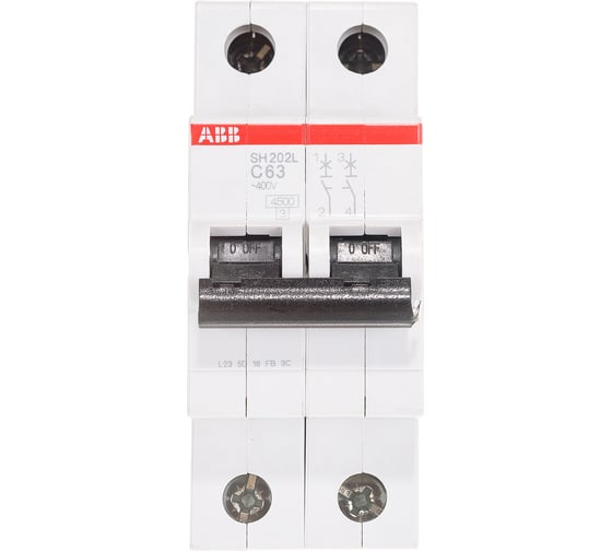 Автоматический выключатель ABB двухполюсный 63А С SH202L 4.5кА 2CDS242001R0634 1
