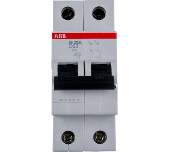 Автоматический выключатель ABB двухполюсный 63А С SH202L 4.5кА 2CDS242001R0634