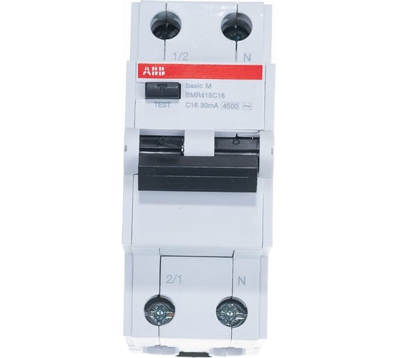 Автоматический выключатель дифференциального тока ABB 1P+N 16А C4.5kA30мA AC BMR415C16 2CSR645041R1164