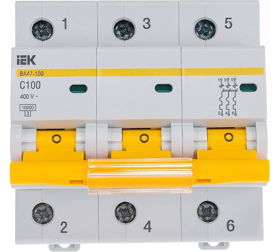 Автоматический модульный выключатель IEK 3п C 100А ВА 47-100 10кА ИЭК MVA40-3-100-C 15164453